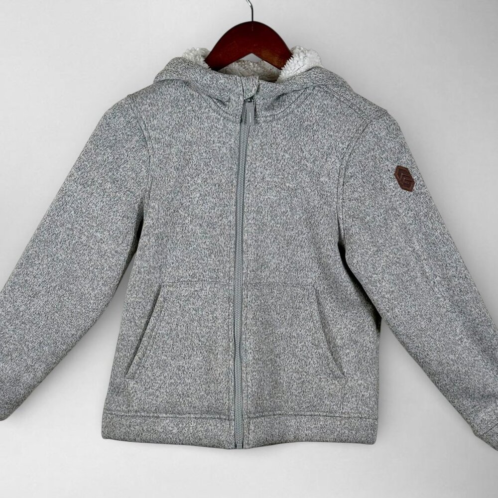 Free Country Youth Medium Sherpa Lined Hoodie Jacket Gray Full Zip Warm